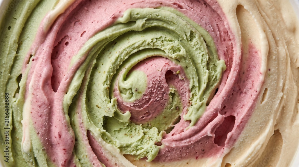 Obraz premium Close Up Swirl Of Pink Strawberry And Green Pistachio Ice Cream