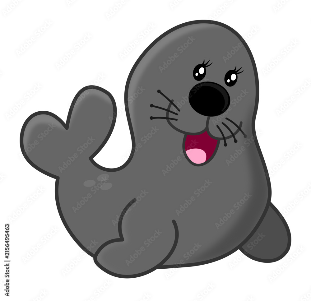 Fototapeta premium Cute Cartoon Grey Seal Vector Illustration - Arctic Marine Animal Character Mascot