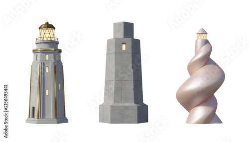 Collection of Three Unique Stylized Modern Lighthouse Designs