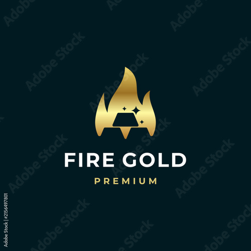 Luxury gold flame and gold bar logo design template suitable for finance, bullion investment, cryptocurrency, trading, and luxury brand identity. This vector graphic is ideal for web design, corporate