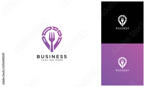 Food Location Pin Logo with Fork Symbol for Restaurant and Catering Business Identity