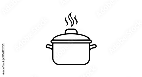 Cooking Pot with Steam Outline Vector Icon, Minimal Kitchen Cookware Line Illustration Isolated on White Background