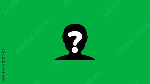 Anonymous Person Profile Human Head Silhouette with Question Mark Loop Animation. User Identity Unknown Symbol Isolated on Green Screen Chroma Key Background. 4k Motion Graphics Video Footage