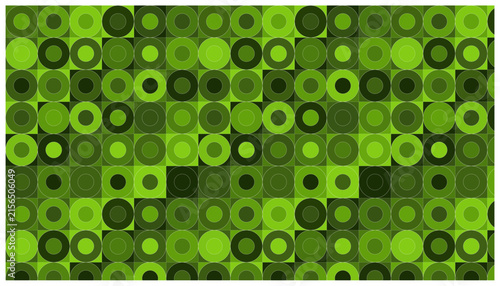 Vibrant green abstract pattern composed of circles and squares for energetic backgrounds.