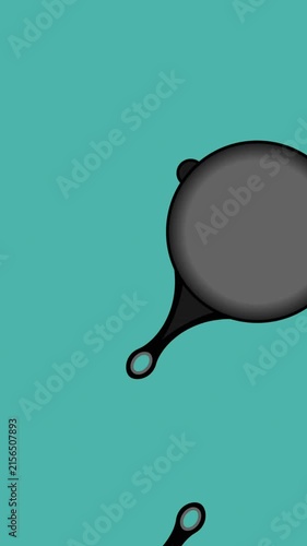 Animation of frying pans falling on blue background
