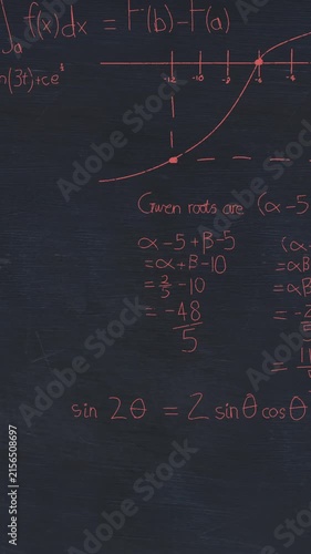 Mathematical equations on chalkboard