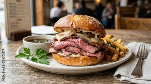 roast beef sandwich with tender thinly sliced meat on bun
