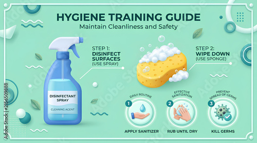 Hygiene training guide infographic for cleanliness and safety.