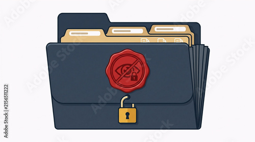 Secure confidential folder with padlock and privacy symbol, representing protected documents, data security, restricted access and confidentiality