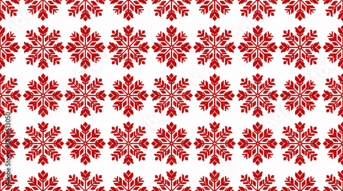 Red snowflake pattern on a white background creates a wintery textile