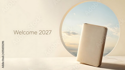 New Year 2027 Welcome Concept with Abstract Background and Minimalist Object.