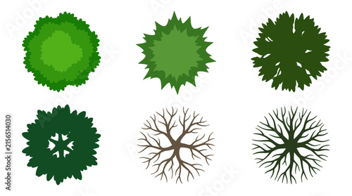 Tree top views a collection of vector illustrations on a white background