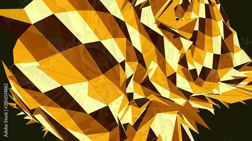 Abstract Geometric Polygonal Structure With Vibrant Gold And Brown Triangular Facets On Dark Background