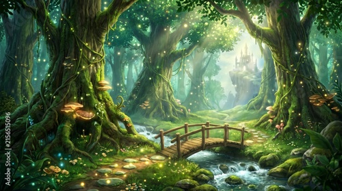 Enchanted forest with big trees