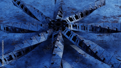 Abstract Blue Rusted Metal Star Geometric 3D Structure Background