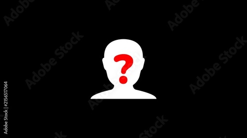 Anonymous Person Profile Human Head Silhouette With Question Mark Loop Animation. User Identity Unknown Person Symbol Isolated On Black Background. 4k Motion Graphics Video Footage