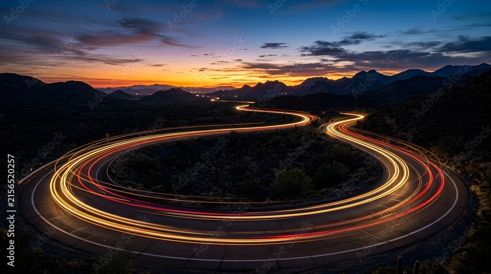 Fototapeta premium Golden Desert Highway Light Trails