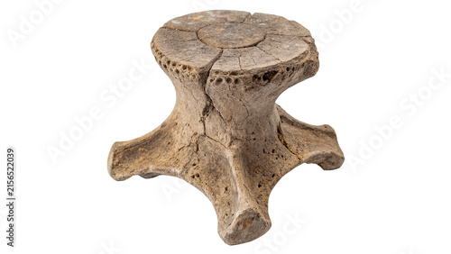 Ancient petrified dinosaur bone fossil specimen isolated on a white background archaeology