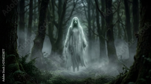 A spectral figure emerges from the shadows embodying the chilling essence of halloween night and ghostly apparitions
