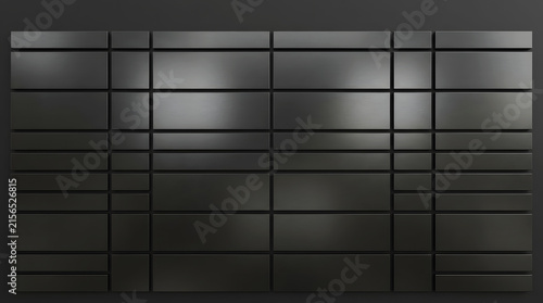  Brushed dark metallic panels grid layout, futuristic black steel geometric background for UI dashboard or technology design