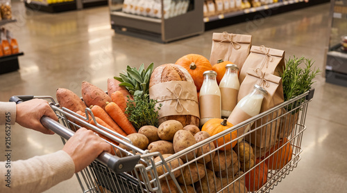 Thanksgiving Food & Hosting Economy, supermarket cart shopping