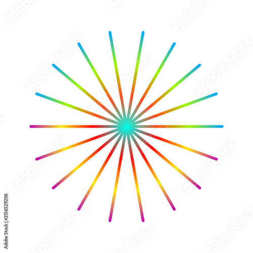 Radiant starburst with colorful gradient lines emanating from a central cyan glow isolated on transparent background