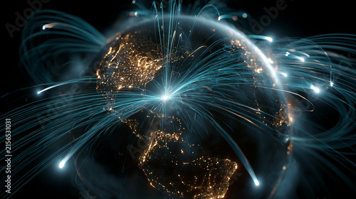 Global network connection and data exchange over the earth at night
