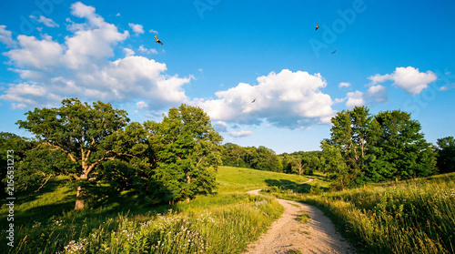 scenic view of a lush green grassy landscape with rolling hills against a clears sky