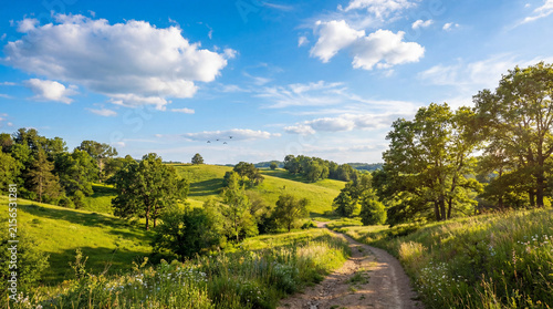 scenic view of a lush green grassy landscape with rolling hills against a clears sky