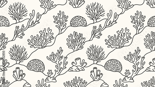 Fototapeta Seamless pattern with hand drawn coral reef elements. Flat vector illustration.