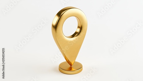 Golden Location Pin Icon Symbol on White Background.