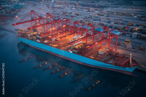 Container ship loaded with cargo containers
