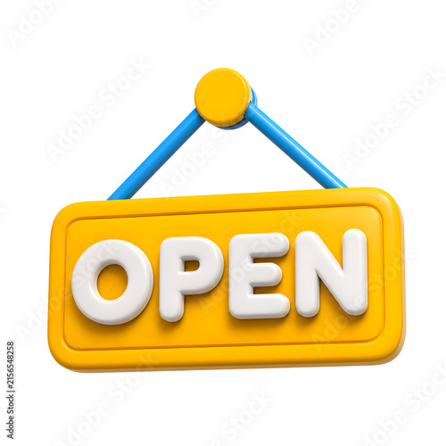 Glossy Yellow 3D Open Door Sign Board Icon, Isolated PNG Cutout on Transparent Background