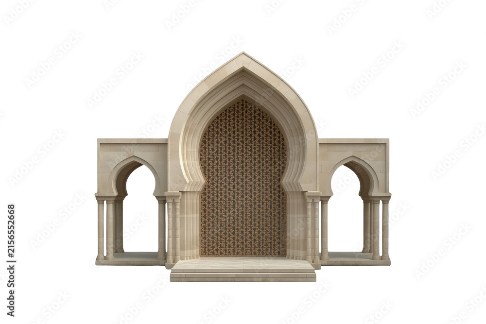 Fototapeta premium Wide decorative cream arch facade isolated on transparent background