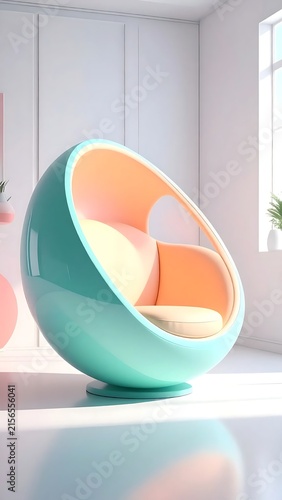 Modern spherical egg chair in a bright contemporary room.