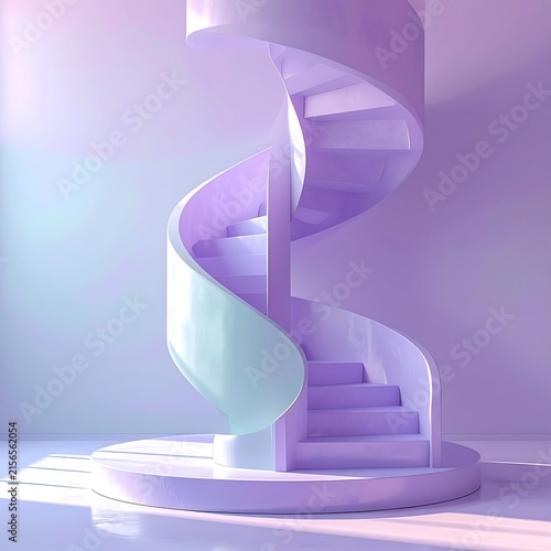 Modern Spiral Staircase in Soft Pastel Purple Lighting.