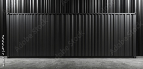 Modern minimalist urban background featuring a black cargo container wall.