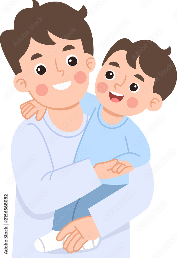 Fototapeta premium Cartoon Illustration of Father Holding His Son