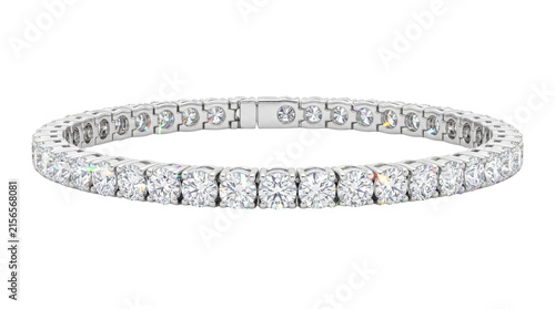 Elegant diamond tennis bracelet in white gold, luxury silver crystal jewelry for weddings, sparkling gemstone wristlet on white background