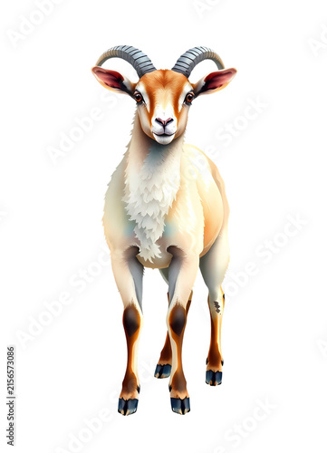 young goat with curved horns