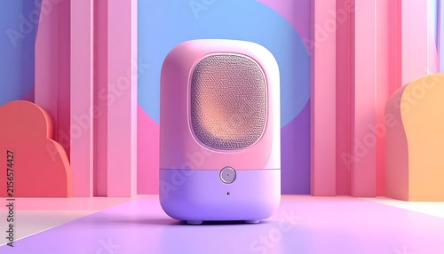 Modern minimalist pastel color humidifier or air purifier device on abstract background.