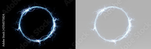 Cuadro en lienzo Blue lightning portal with glowing electric ring, bright energy circle, plasma a