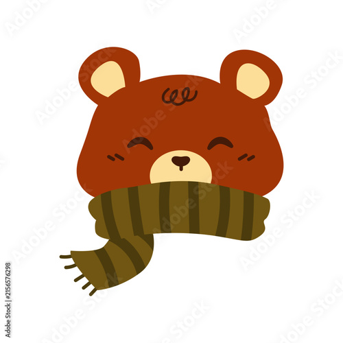 Cute Bear Wearing Scarf Kawaii Cozy Autumn Illustration transparent background
