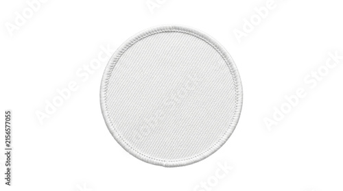 Cuadro en lienzo Minimalist round white fabric patch, circular textile badge with stitched edge,