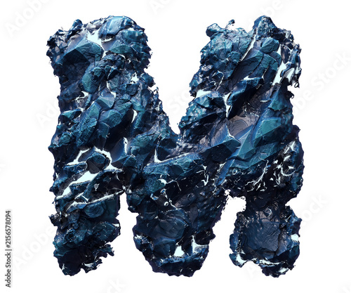 Blue stone letter M isolated on transparent background