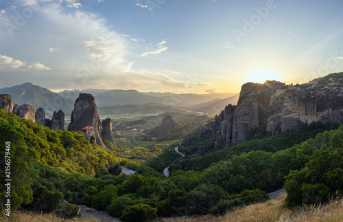 A stunning landscape with monasteries and rock formations in Meteora, Greece