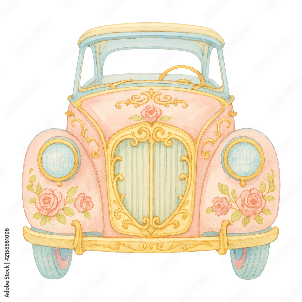 Naklejka premium PNG Vintage floral car illustration