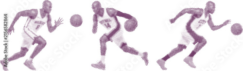 Obraz na plátně Basketball player action poses illustration set with athlete running and dribbli