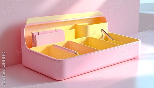 Modern Pastel Pink and Yellow Desk Organizer for Stationery.