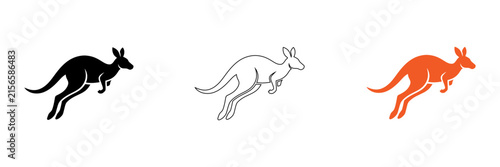Foto Cartoon kangaroo hopping in three color styles isolated on transparent backgroun